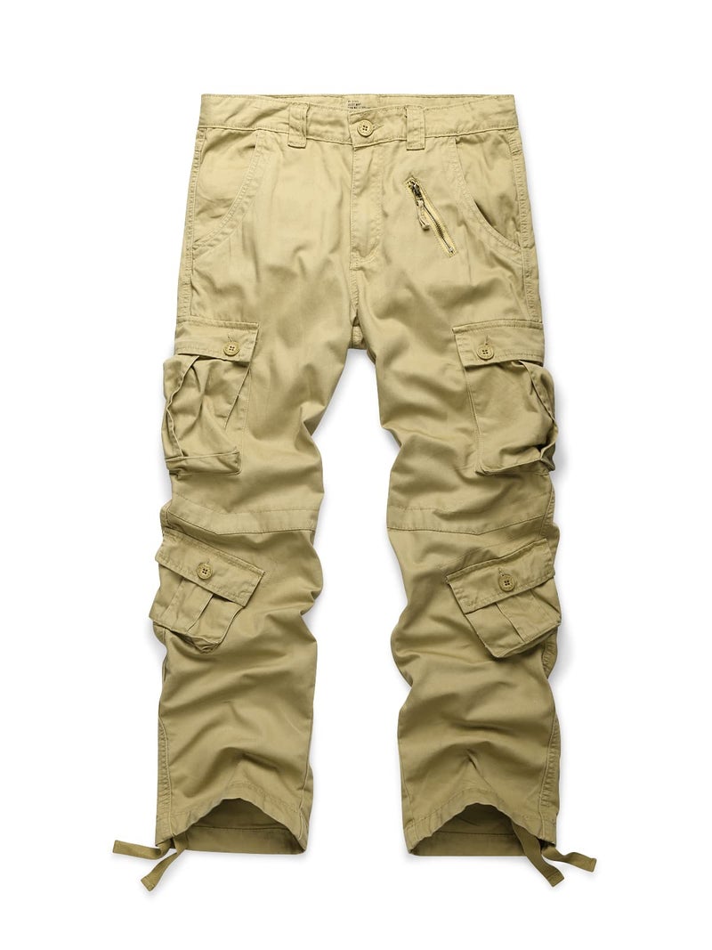 OCHENTA Men's Cotton Casual Cargo Work Pants Military Tactical Combat with 8 Pockets Hiking Khaki 34 - Image 1